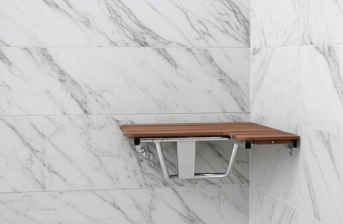 549345 14 x 36 in. Brown Teak Wall Mount Rectangular Shower Bench