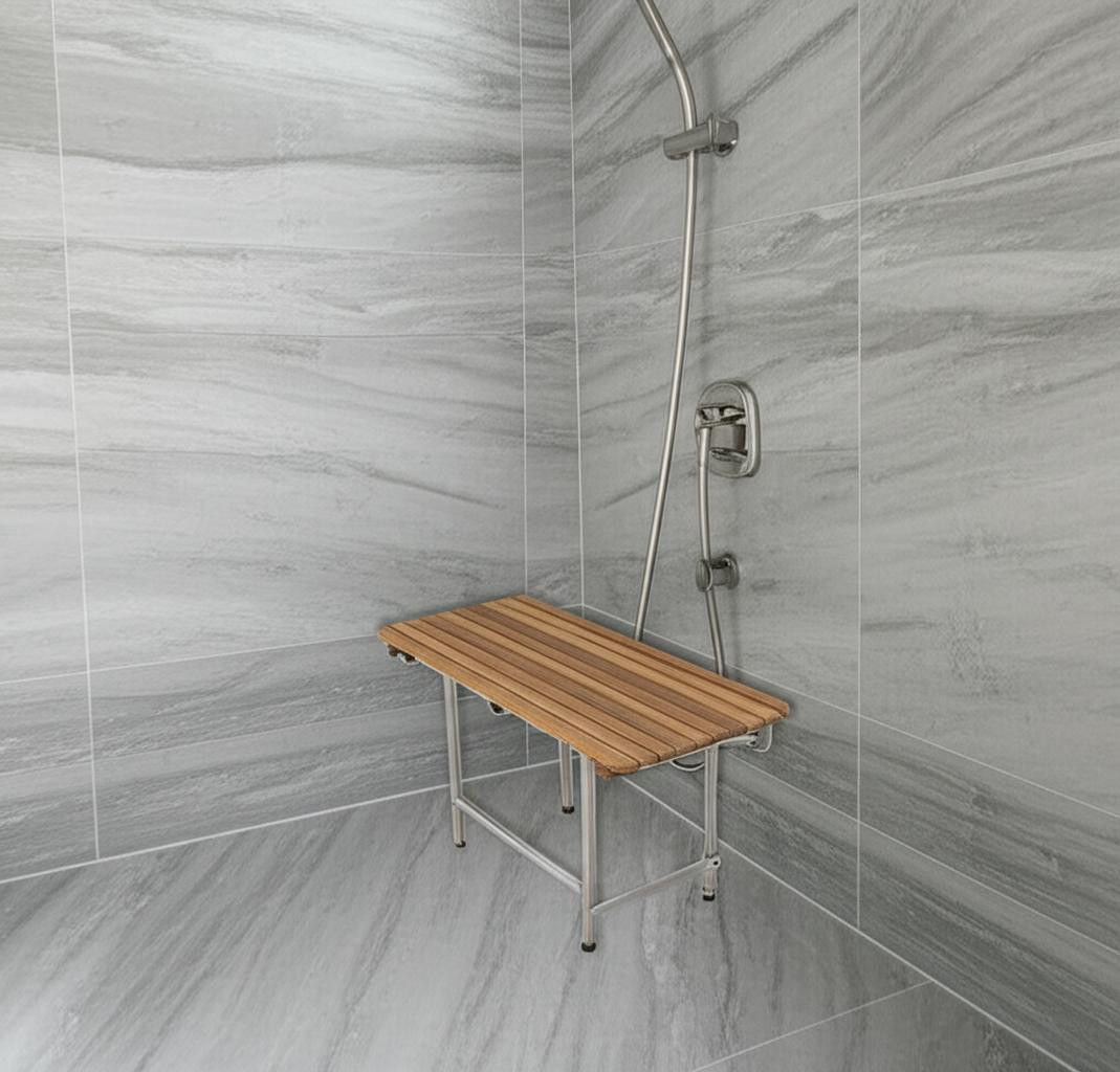 549351 18 x 26 in. Brown Teak Rectangular Shower Bench