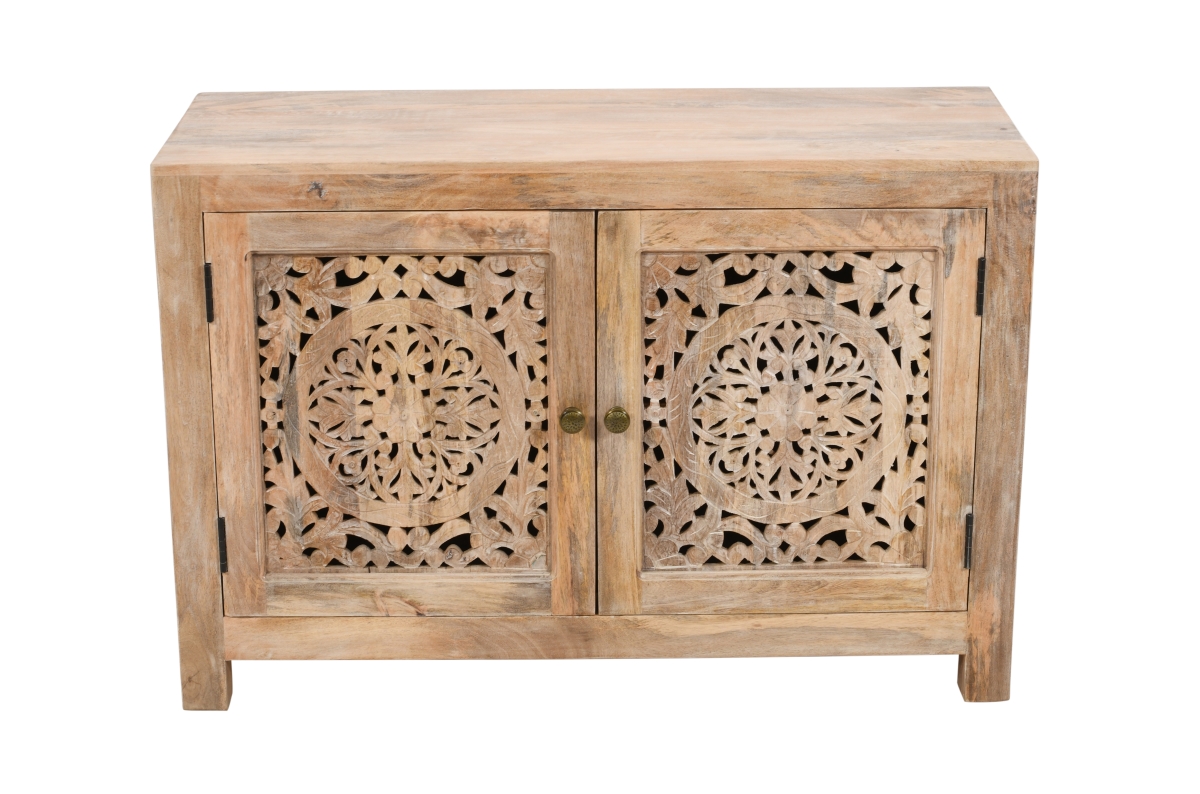 557028 30 in. Natural Solid Wood Textured Door Accent Cabinet with Two Doors