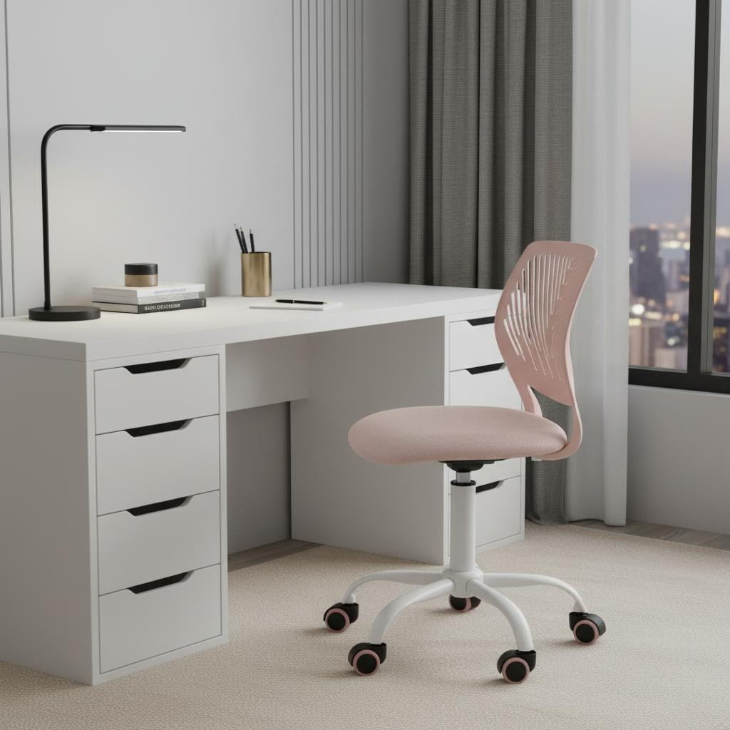 719207 Pale Pink & White Adjustable Height Swivel Rolling Office Chair