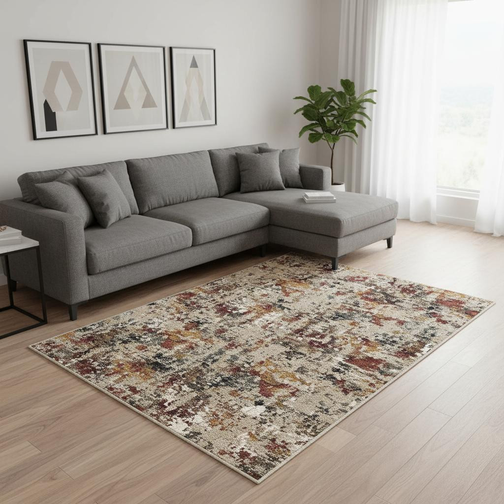 700140 8 x 10 ft. Beige Red & Ivory Abstract Washable Rectangle Area Rug