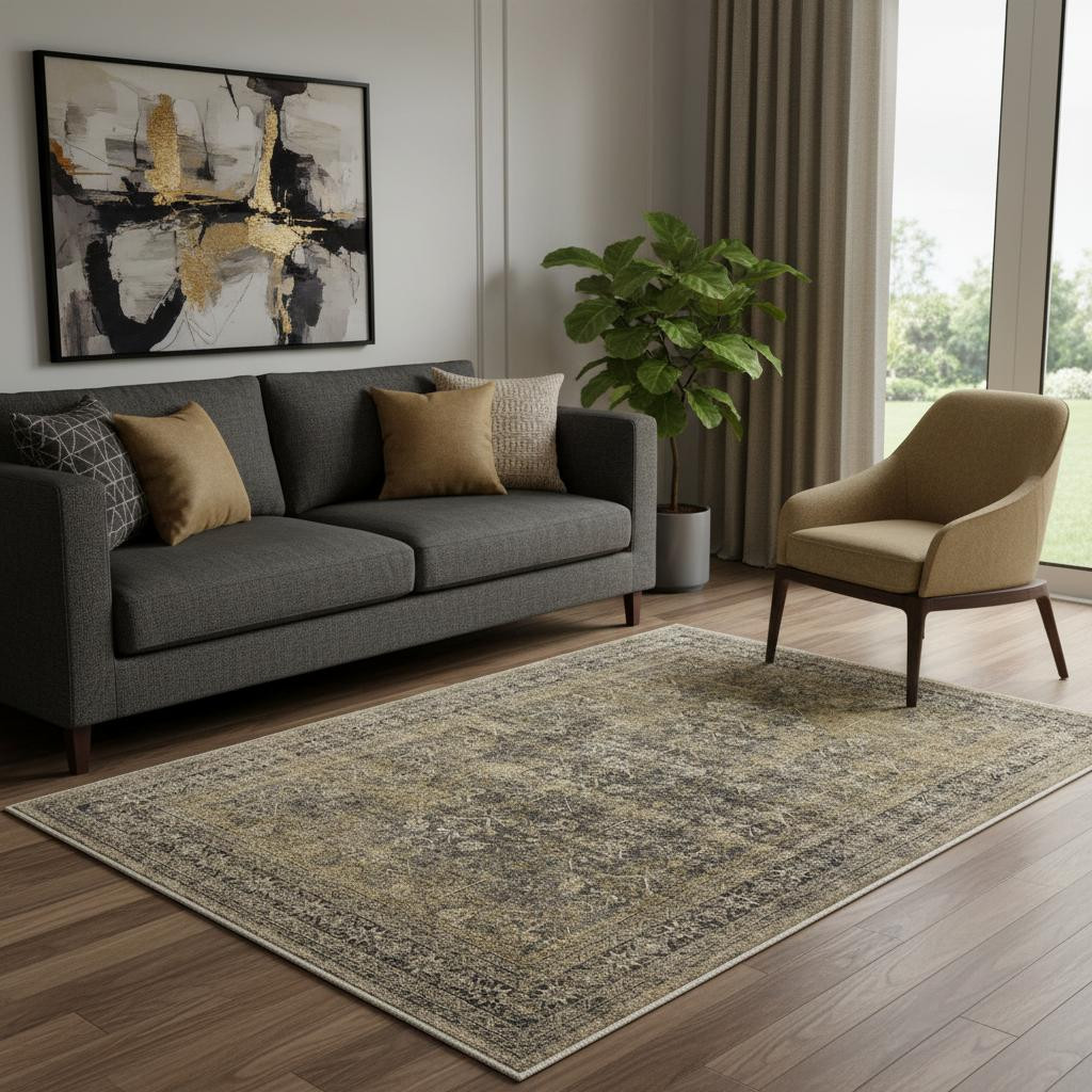 711206 5 x 7 ft. Brown & Tan Medallion Washable Rectangle Area Rug