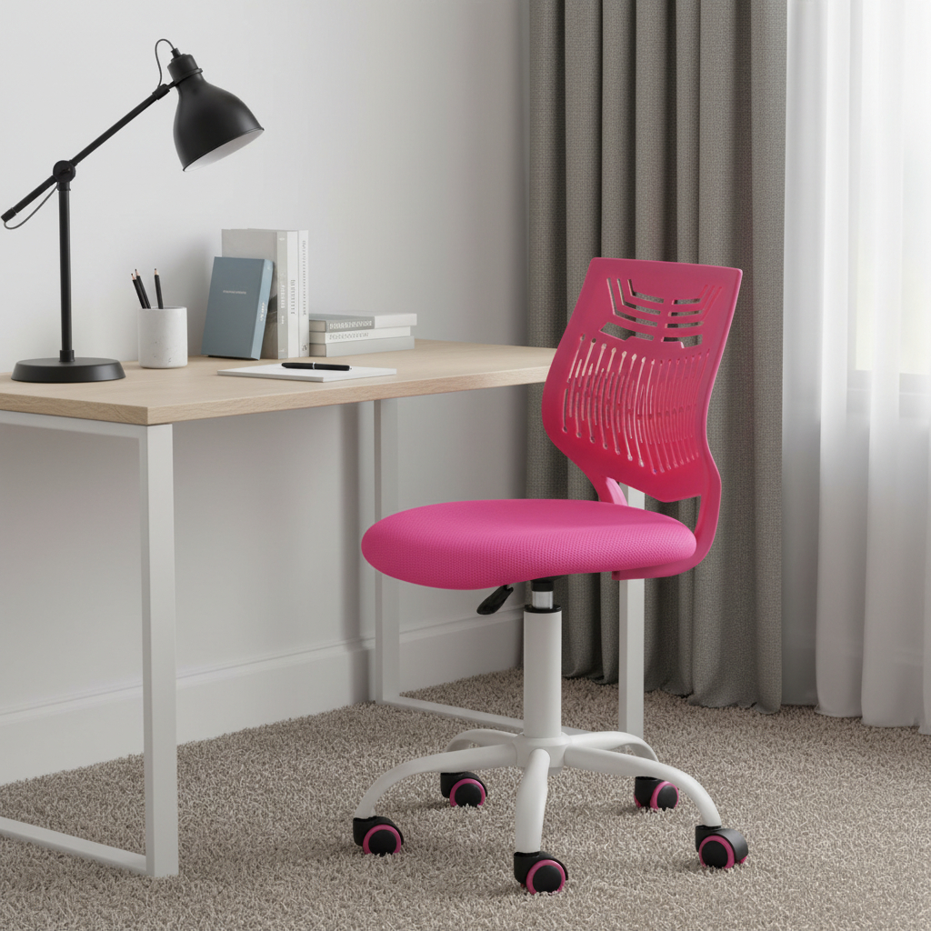 719300 Fuchsia & White Adjustable Height Swivel Rolling Office Chair