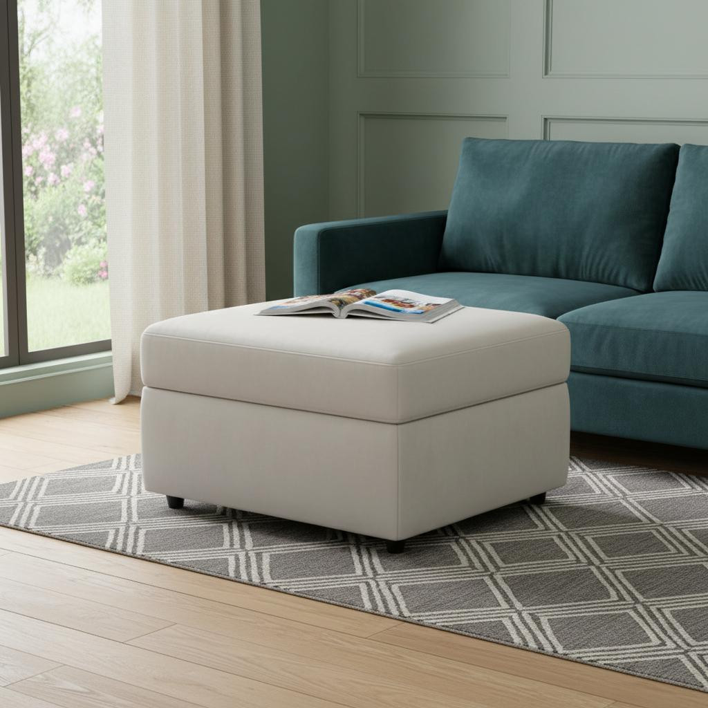 714336 30 in. Beige & Black Velvet Storage Ottoman