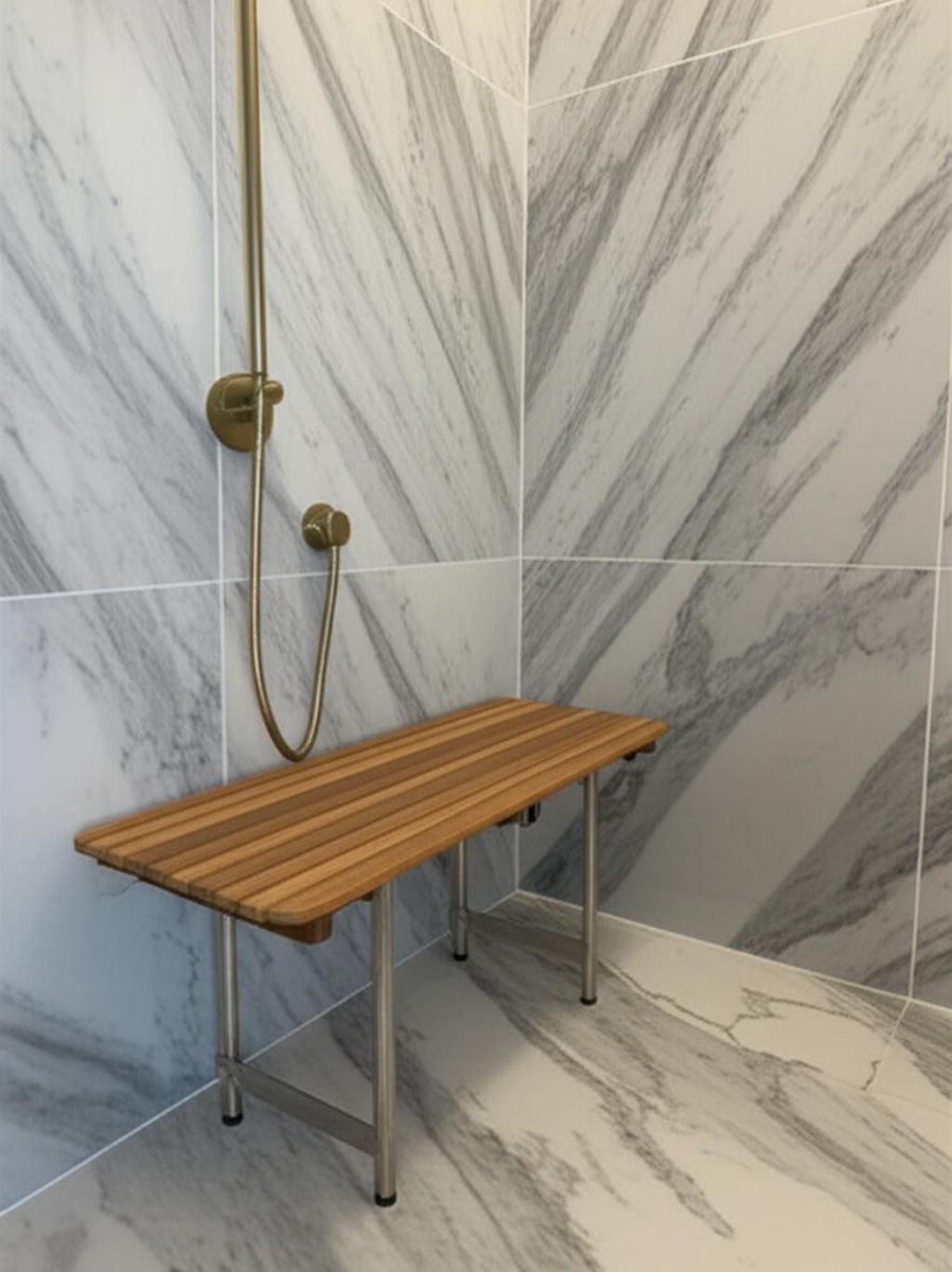 549353 18 x 30 in. Brown Teak Rectangular Shower Bench