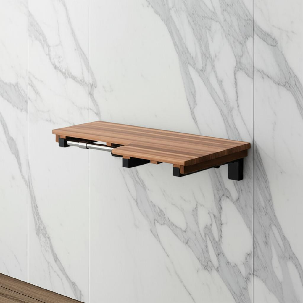 549363 18 x 36 in. Brown Teak Wall Mount Rectangular Shower Bench