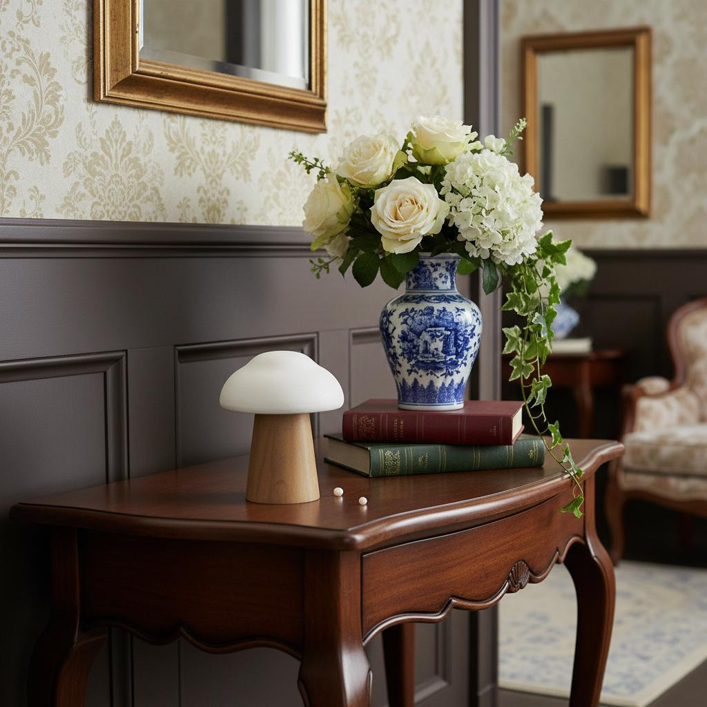 635375 5 in. Brown & White Wood Hand Painted Tabletop Sculpture