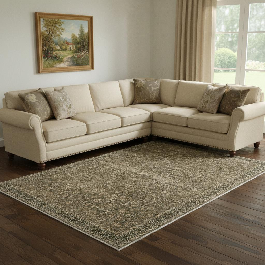 714283 8 x 10 ft. Brown & Beige Floral Medallion Washable Rectangle Area Rug