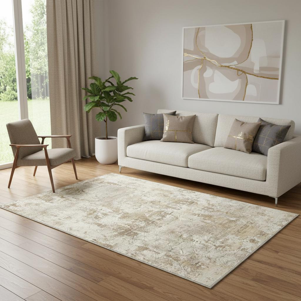 711194 5 x 7 ft. Gold Brown & Ivory Abstract Washable Rectangle Area Rug