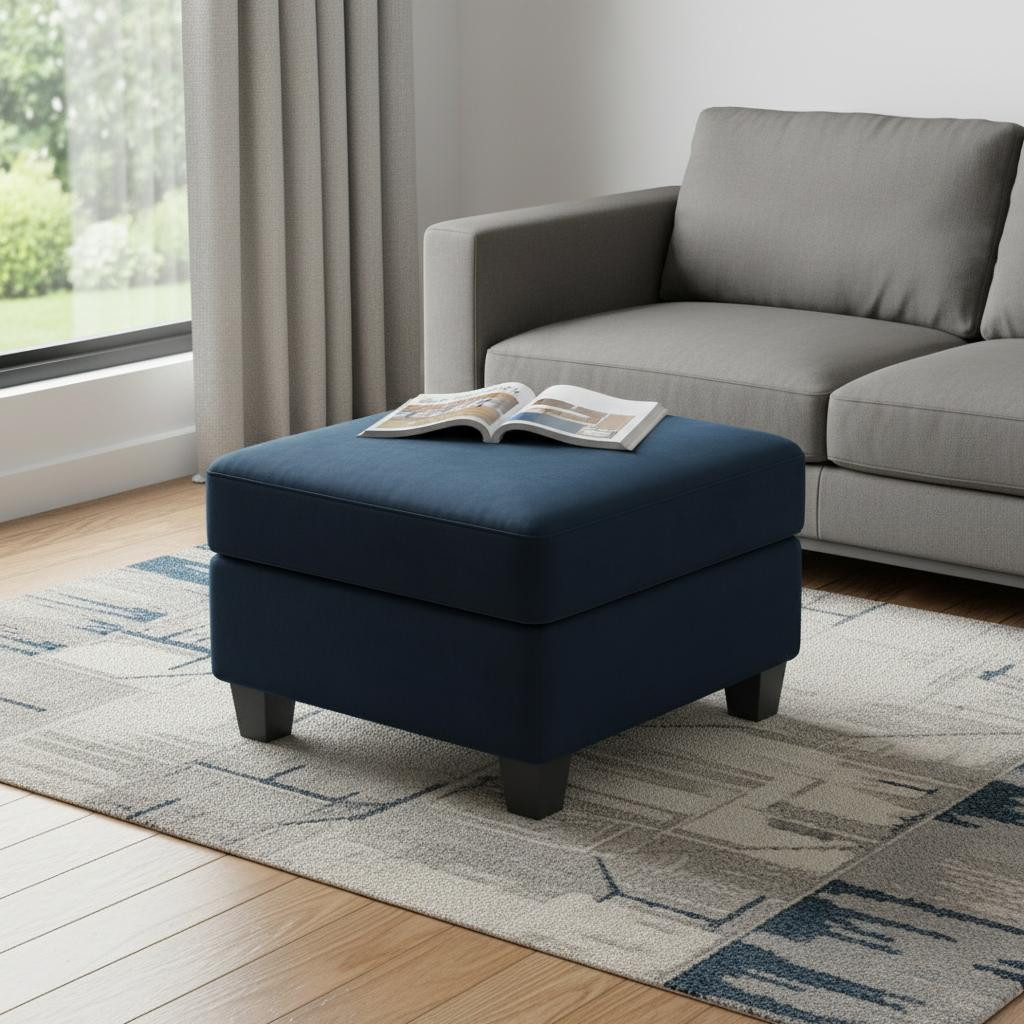 714334 25 in. Blue & Black Velvet Storage Ottoman