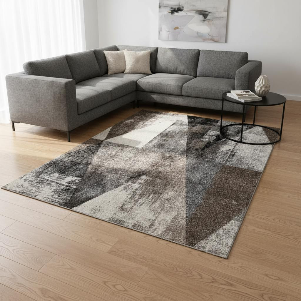 660169 8 x 11 ft. Cream Brown & Black Geometric Rectangle Area Rug