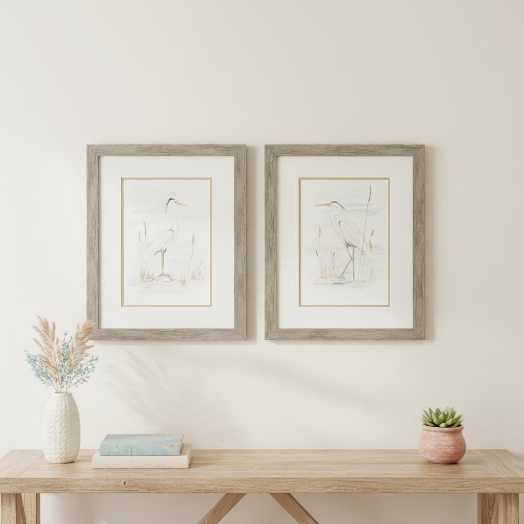 653076 Heron Stance Brown Framed Wall Art, Set of 2