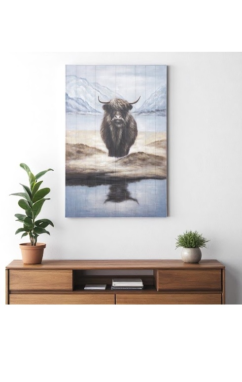 609022 Wild Ox Hand Painted Distressed Unframed Wall Art