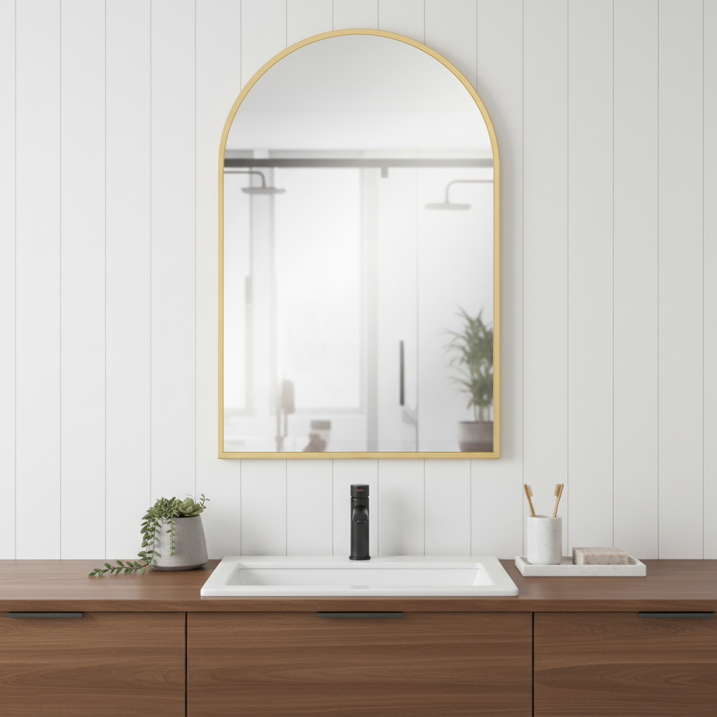 719126 35 in. Gold Metal Arch Framed Accent Mirror