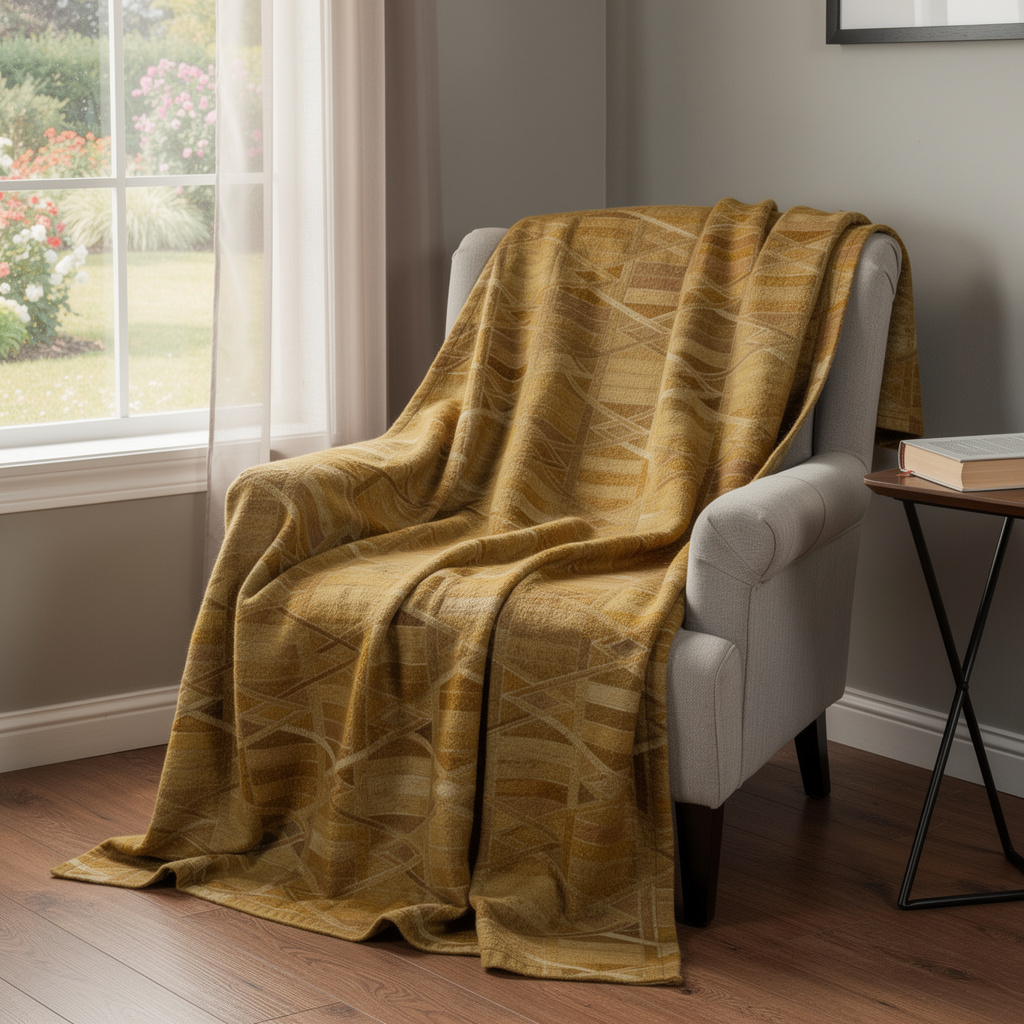712414 50 x 70 in. Brown Beige & Coffee Geometric Microfiber Plush Throw Blanket