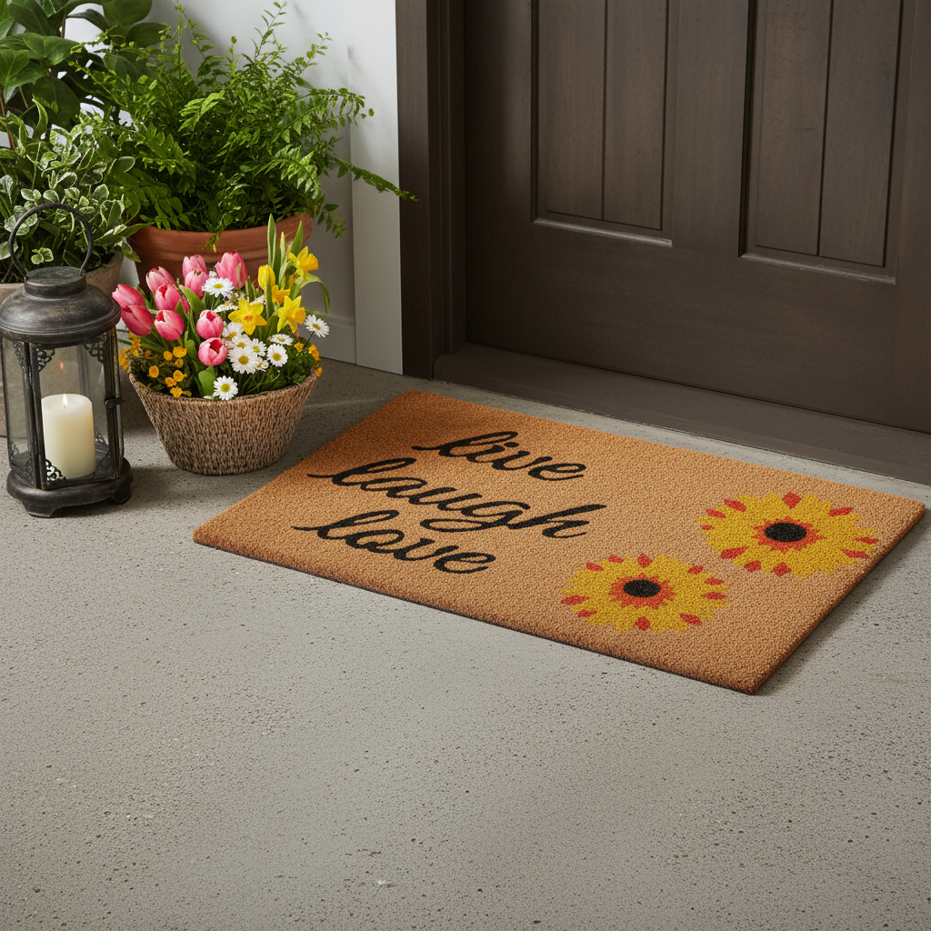 721263 24 x 36 in. Brown Black & Yellow Floral Live Laugh Love Outdoor Coir Rectangle Door Mat