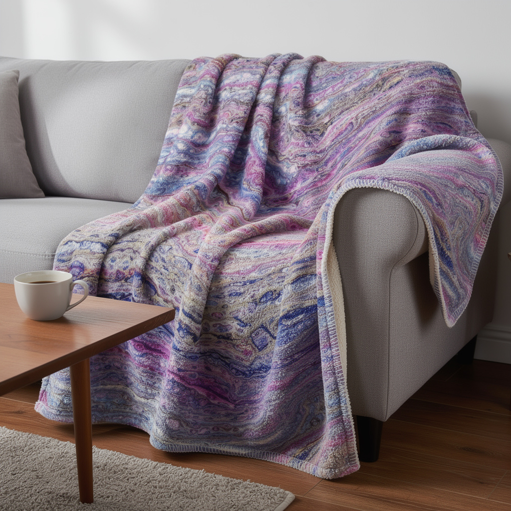 712304 50 x 70 in. Lavender Blue & Ivory Abstract Microfiber Plush Throw Blanket