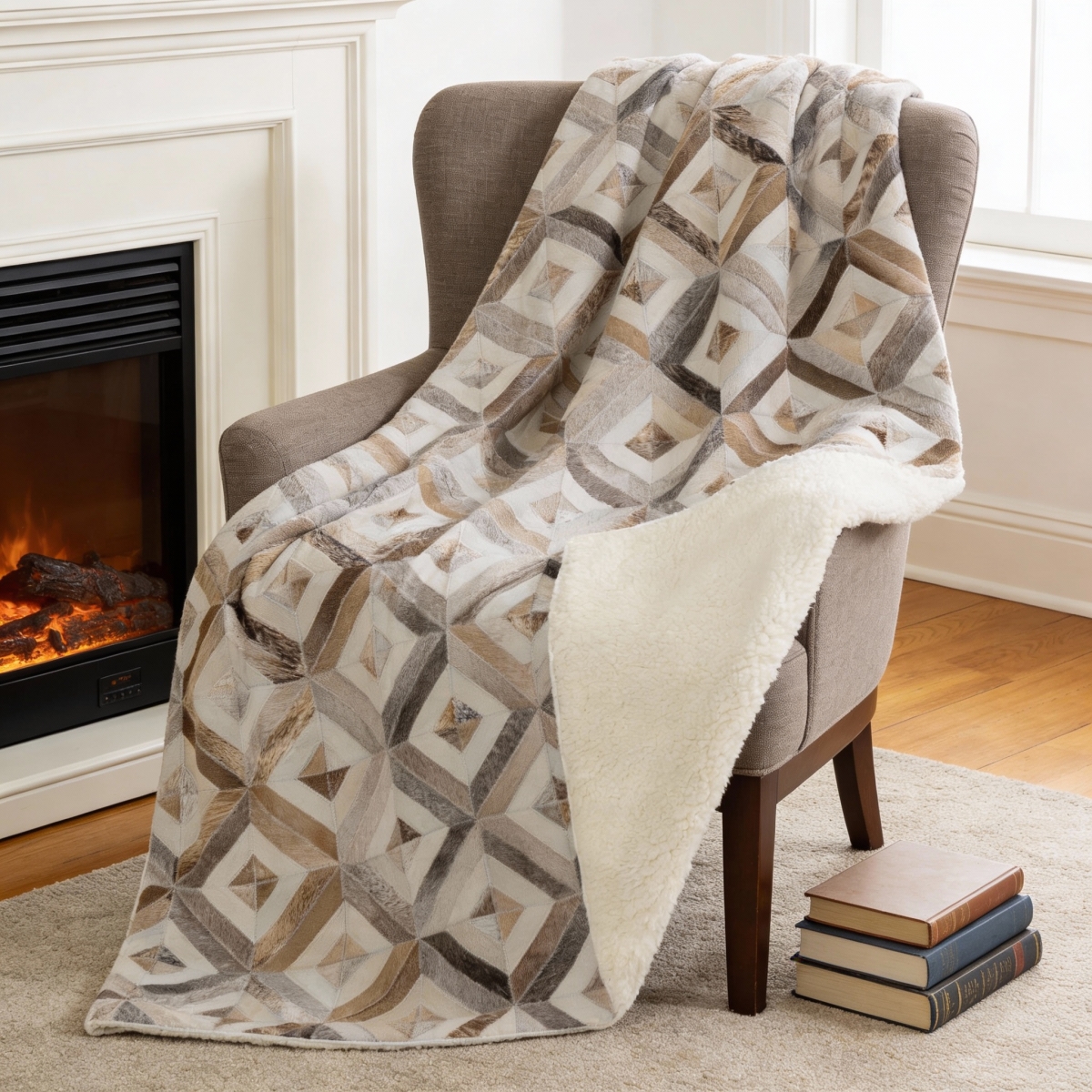 712419 50 x 70 in. Gray & Brown Geometric Microfiber Plush Throw Blanket
