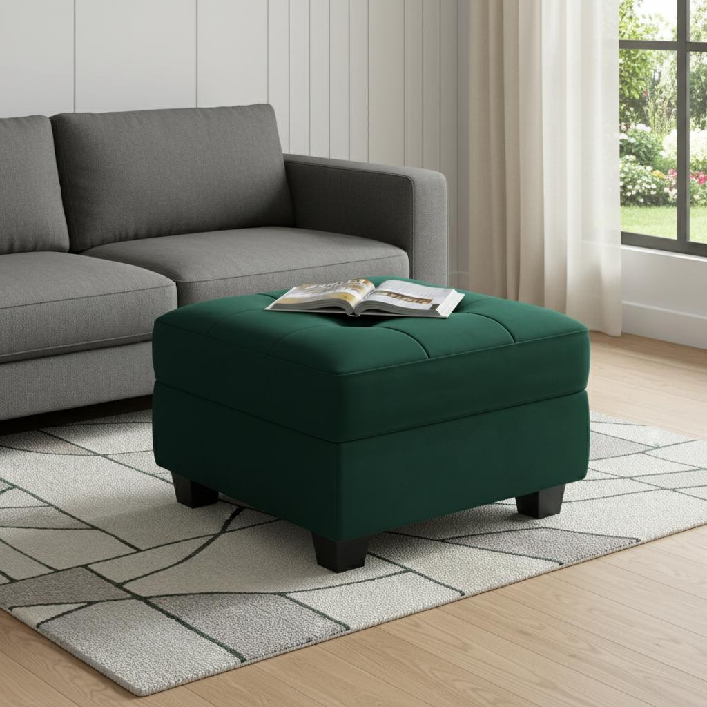 714351 26 in. Green & Black Velvet Tufted Storage Ottoman