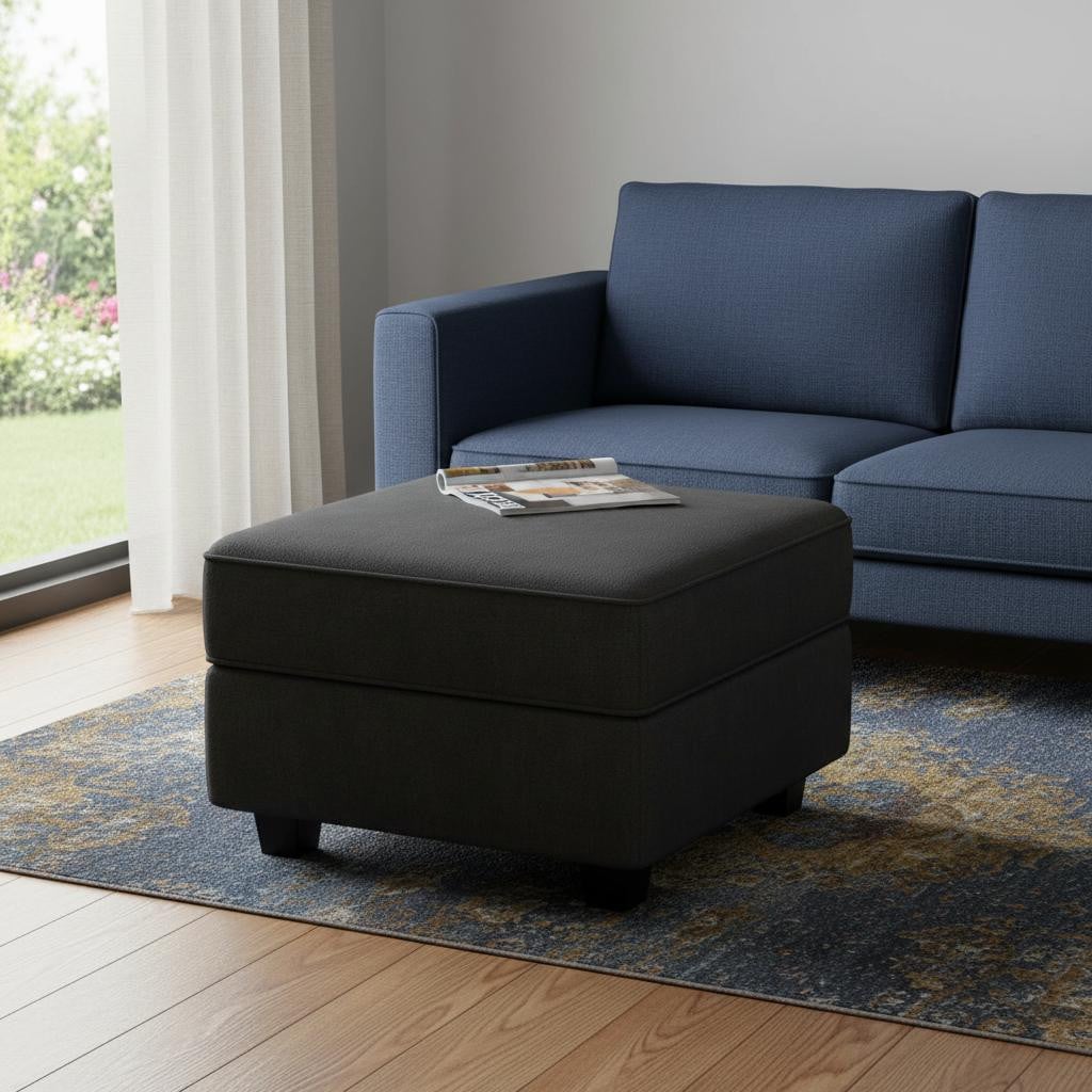 714384 26 in. Black Polyester Blend Storage Ottoman