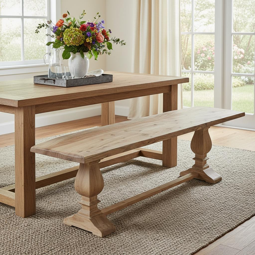 718204 72 in. Natural Solid Wood Distressed Dining Bench