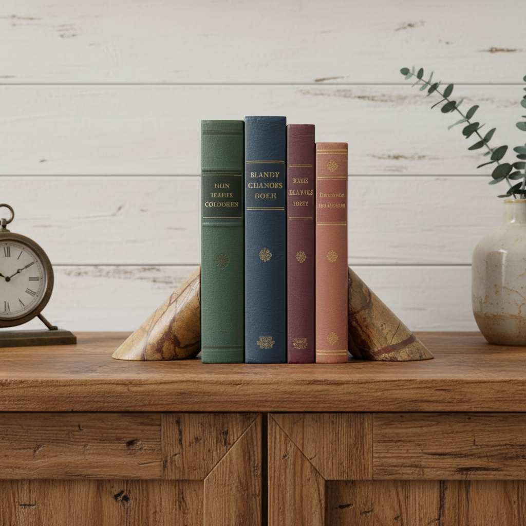 608682 Brown Marble Geometric Decorative Bookends, Set of 2