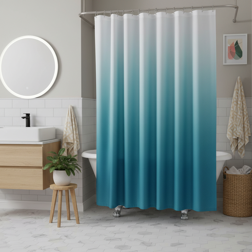 484047 72 in. White & Blue Ombre Shower Curtain