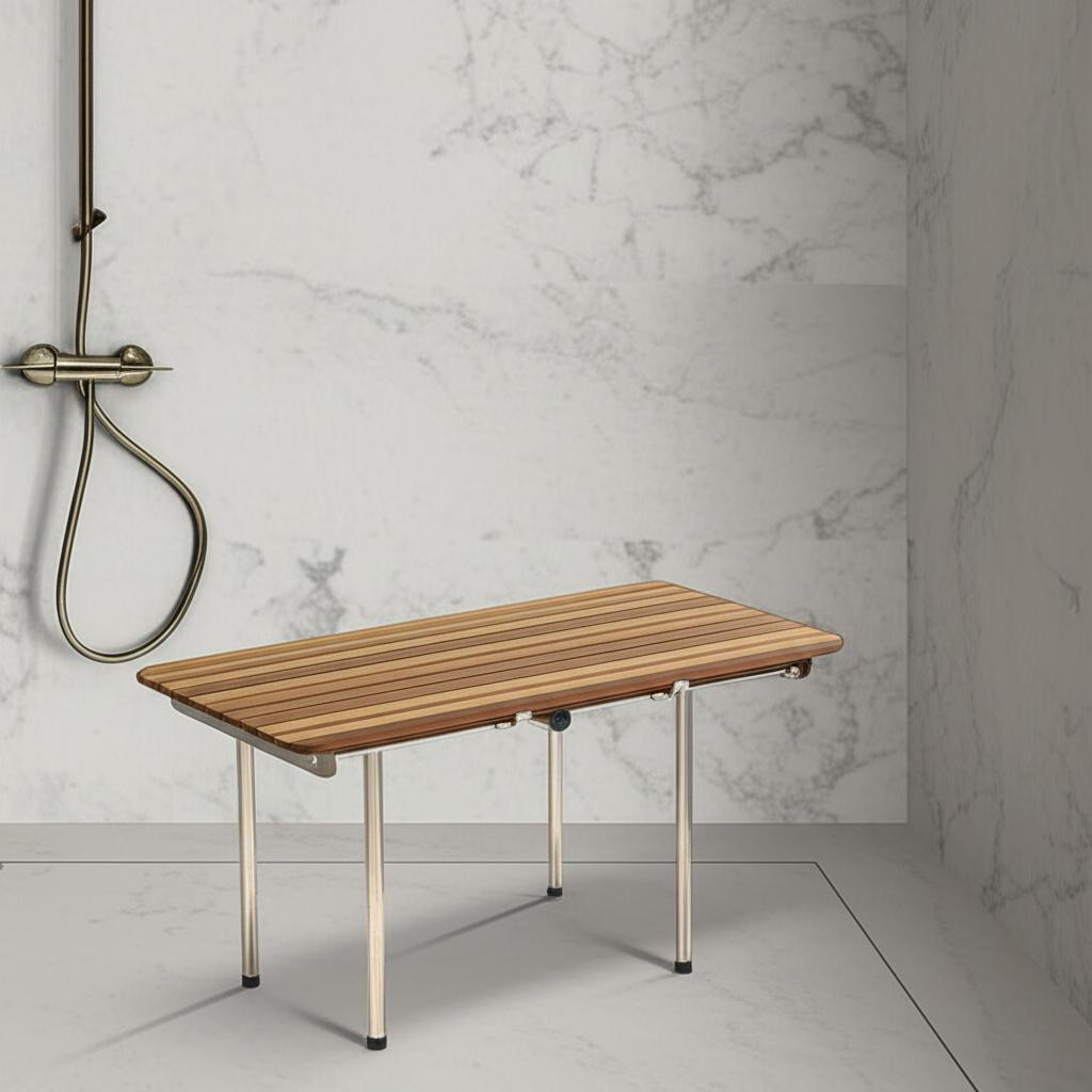 549348 18 x 20 in. Brown Teak Rectangular Shower Bench