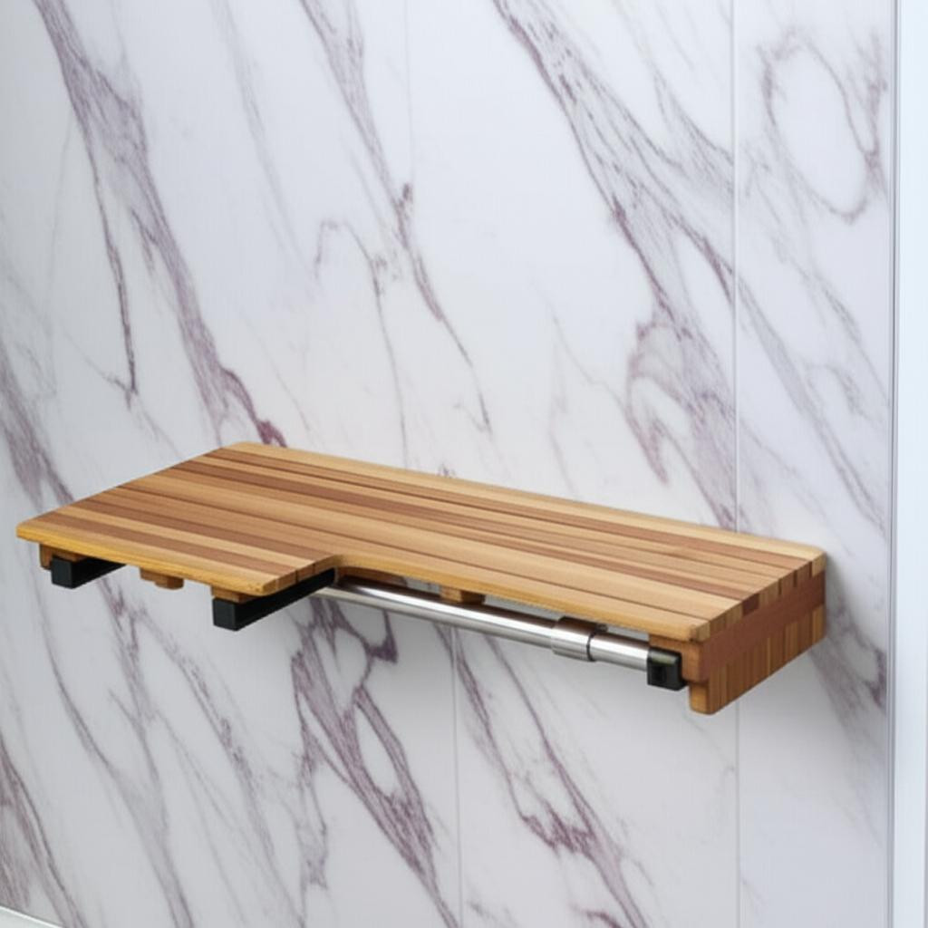 549362 18 x 34 in. Brown Teak Wall Mount Rectangular Shower Bench