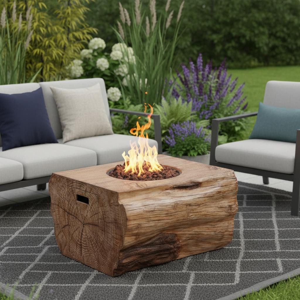 535178 40 in. 50000 BTU Brown Aluminum Natural Gas Rectangular Fire Pit with Cover