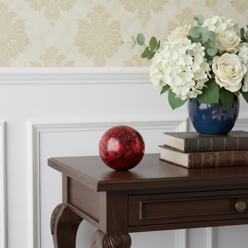 635386 6 in. Red Paper Mache Hand Painted Decorative Orb