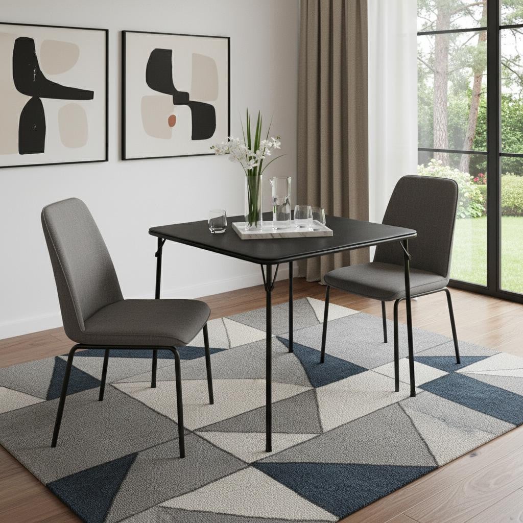 719202 34 in. Black Wood & Metal Folding Square Card Dining Table