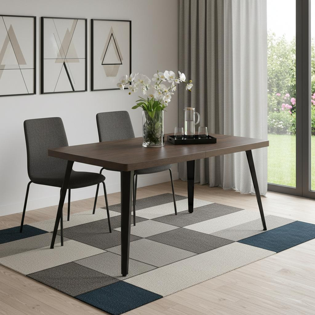 719472 63 in. Dark Brown & Black Wood & Iron Dining Table