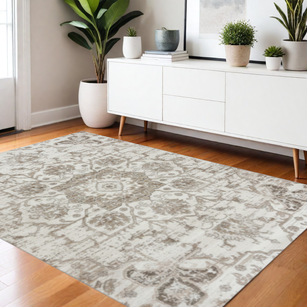 687946 4 x 6 ft. Cream Gray & Light Brown Medallion Rectangle Area Rug