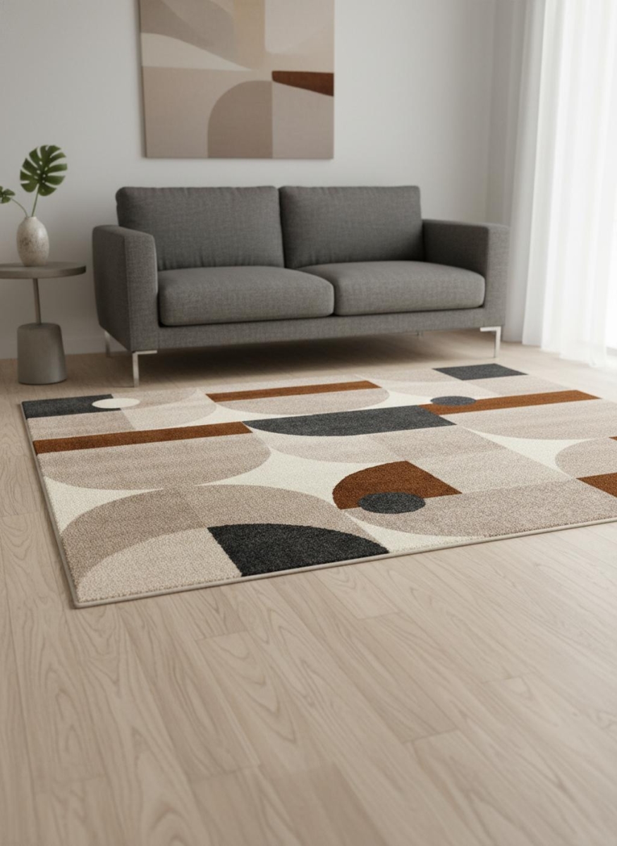 661398 5 x 8 ft. Cream Taupe & Red Geometric Machine Made Rectangle Area Rug