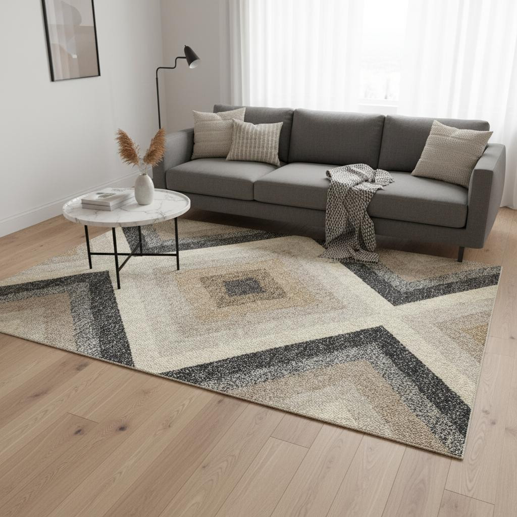 660294 5 x 8 ft. Gray Beige & Black Geometric Rectangle Area Rug