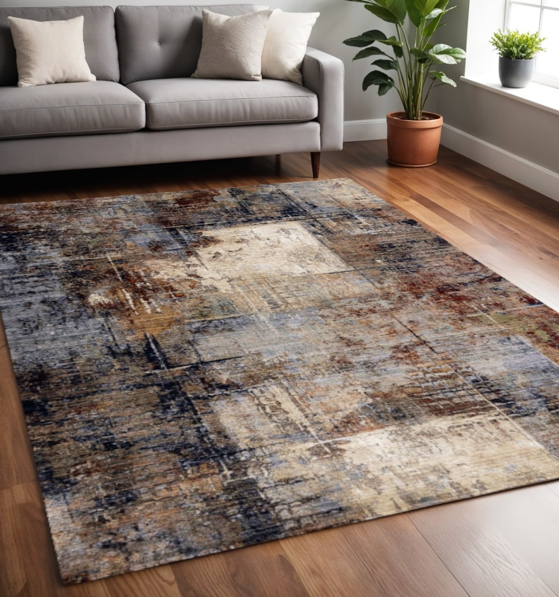 660160 5 x 8 ft. Cream Black & Tan Abstract Rectangle Area Rug