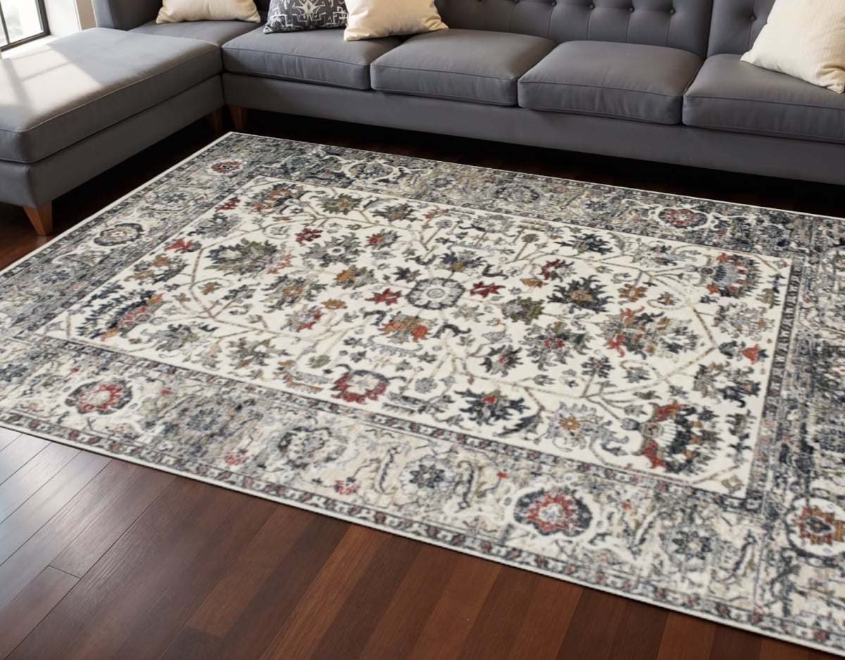 660163 7 x 10 ft. Cream Gray & Red Floral Medallion Rectangle Area Rug