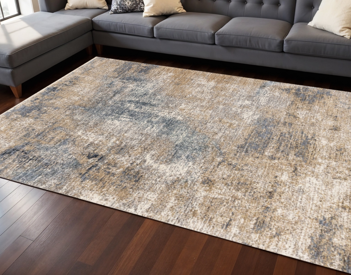 660254 8 x 10 ft. Beige & Blue Abstract Rectangle Area Rug