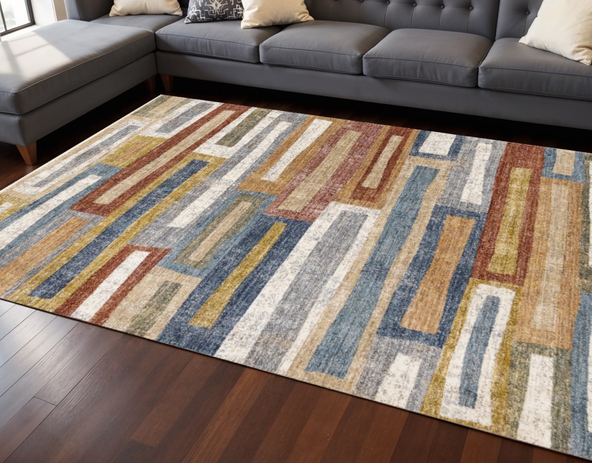 660244 8 x 10 ft. Orange Blue & Beige Geometric Rectangle Area Rug