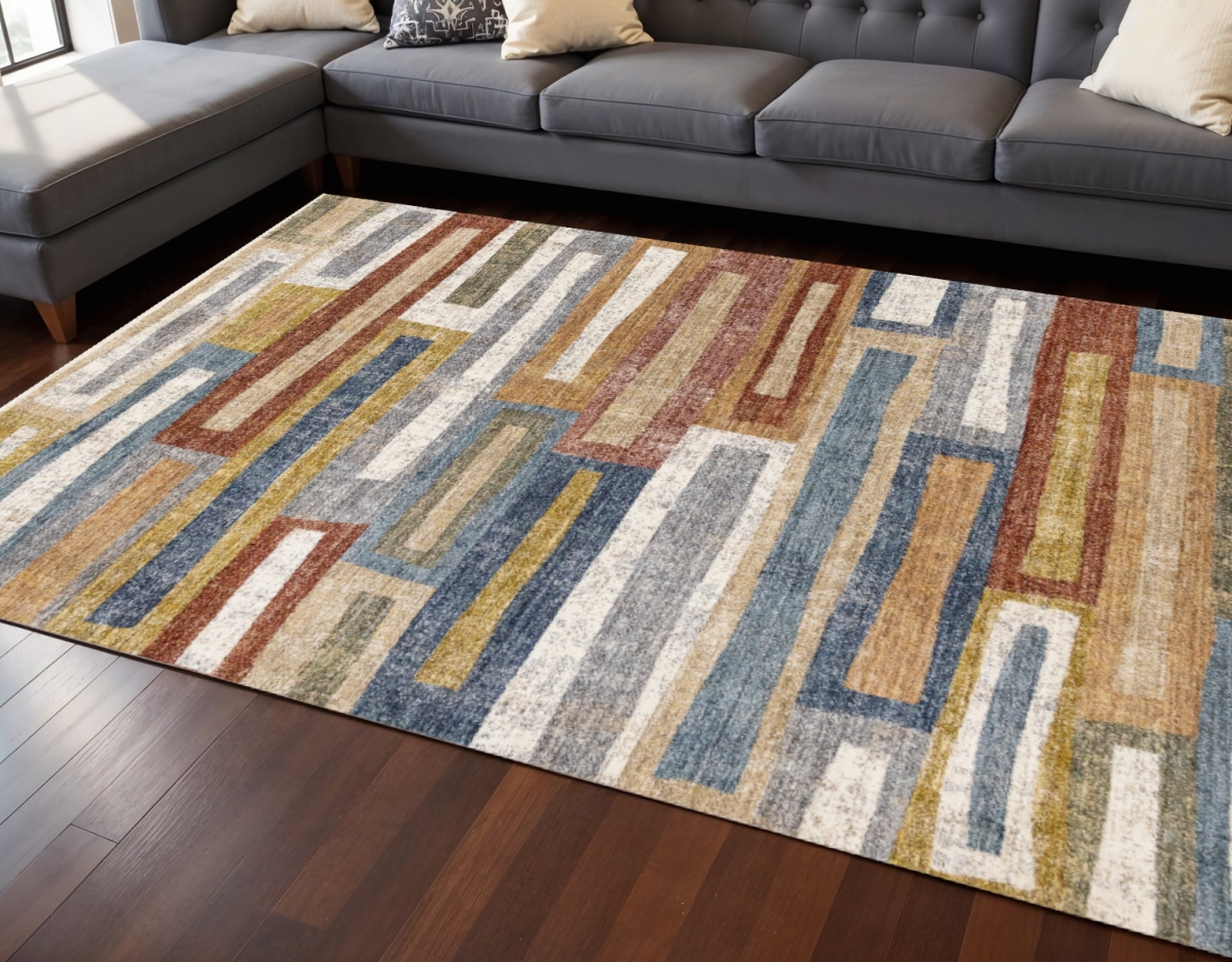 660206 8 x 10 ft. Yellow Blue & Brown Striped Rectangle Area Rug