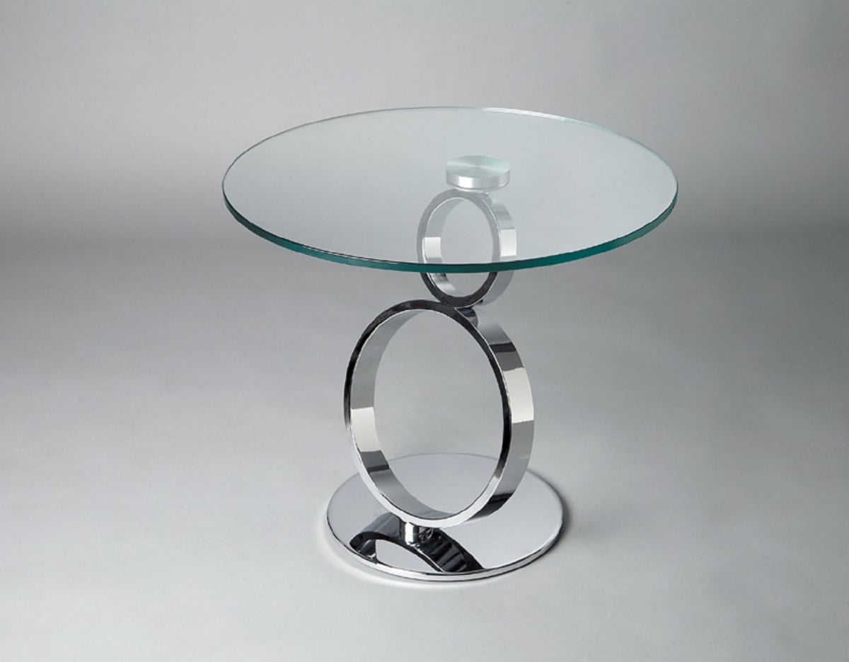 554647 21 in. Clear & Silver Glass & Metal Round Pedestal End Table