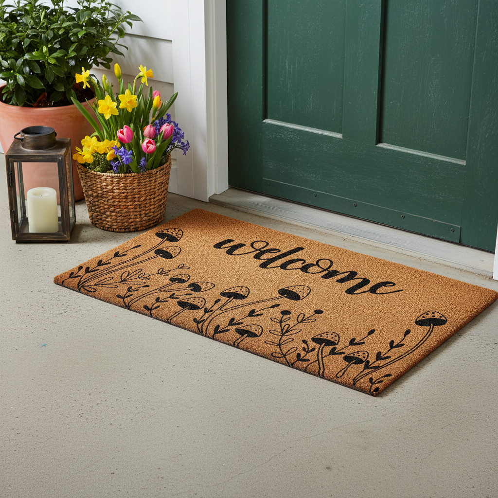 721282 24 x 36 in. Brown & Black Mushrooms Welcome Outdoor Coir Rectangle Door Mat