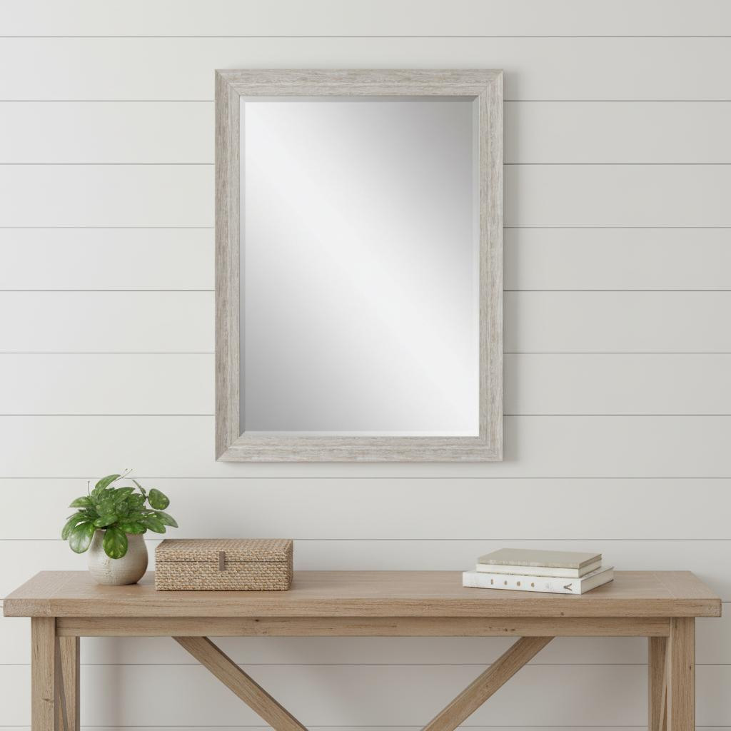 632851 40 in. White Distressed Wood Framed Accent Mirror