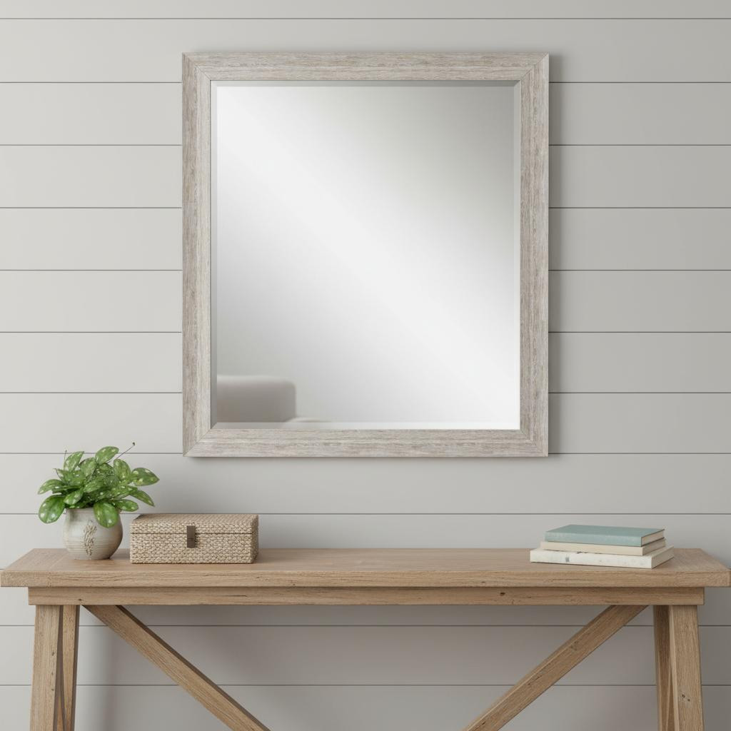 632849 32 in. White Distressed Wood Framed Accent Mirror