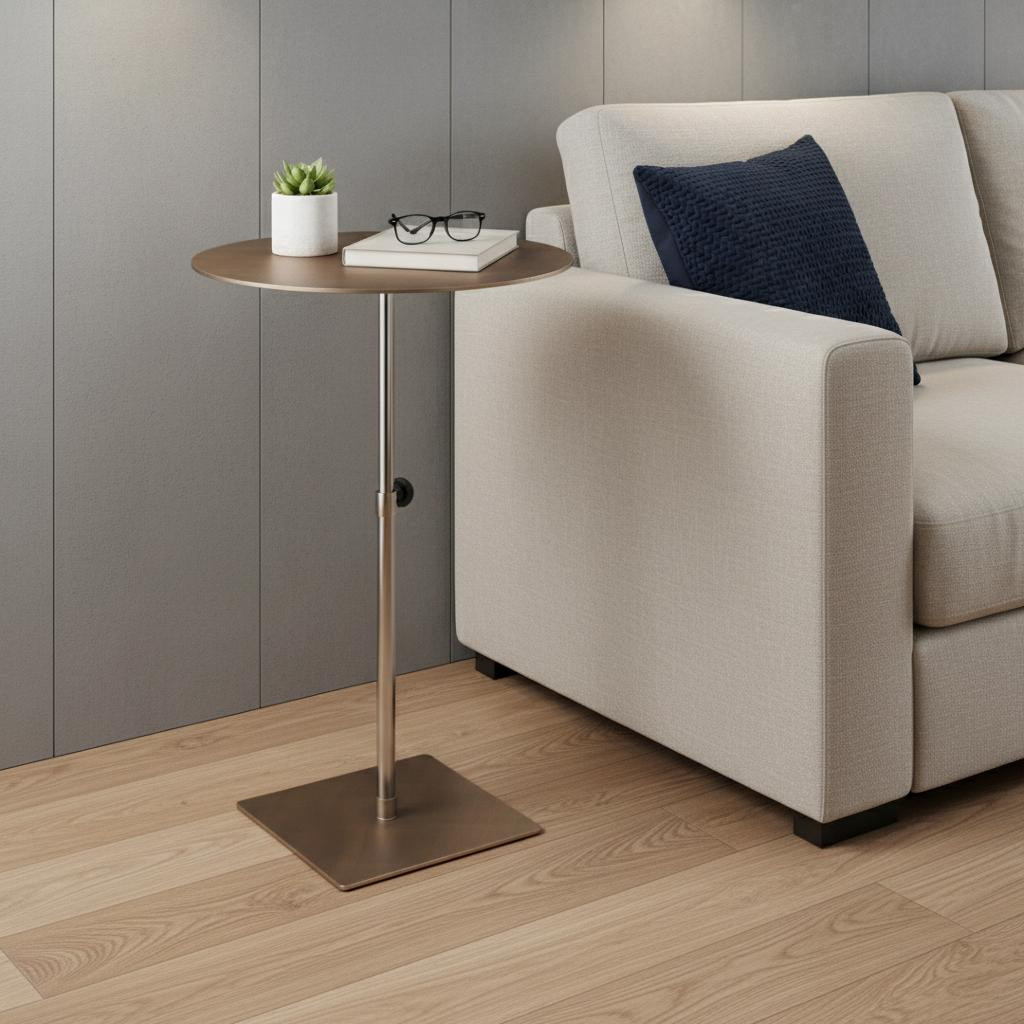 719953 Bronze & Silver Steel Height Adjustable Round Pedestal End Table