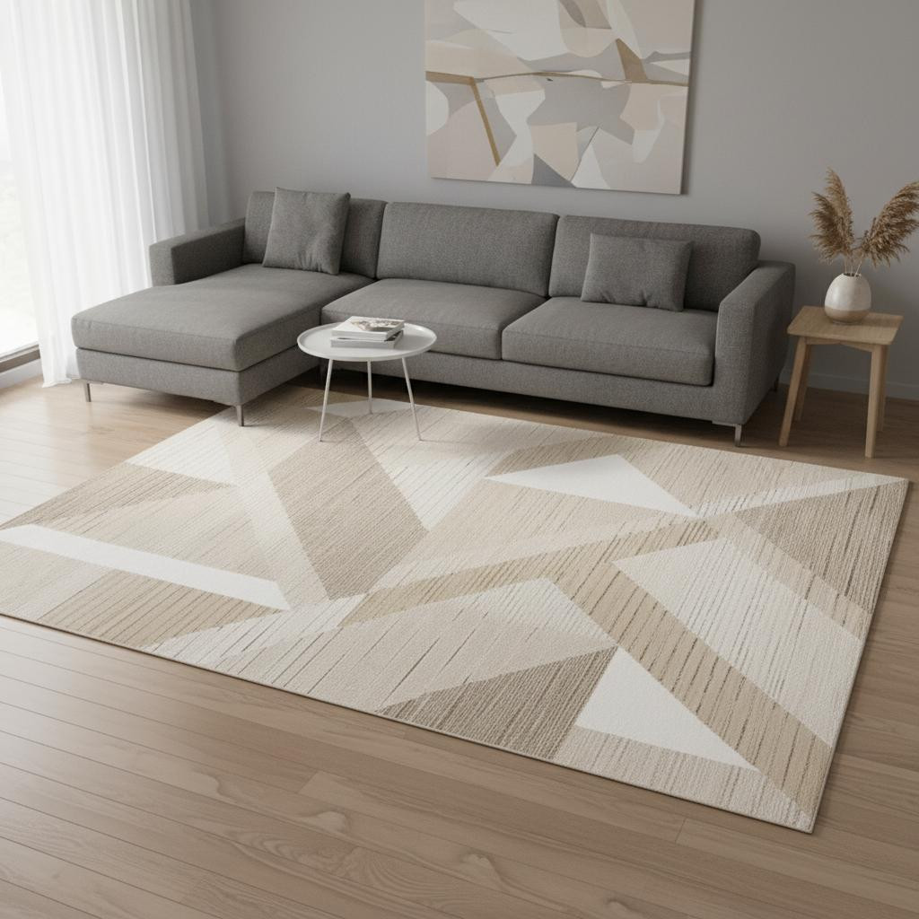 661285 7 x 10 ft. Beige & Cream Geometric Rectangle Area Rug