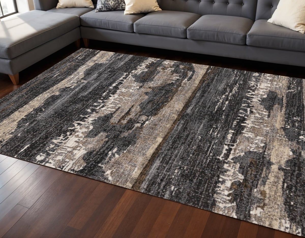 660110 8 x 11 ft. Gray Black & Tan Abstract Rectangle Area Rug