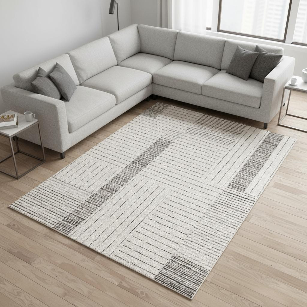661279 8 x 11 ft. Ivory & Black Striped Rectangle Area Rug