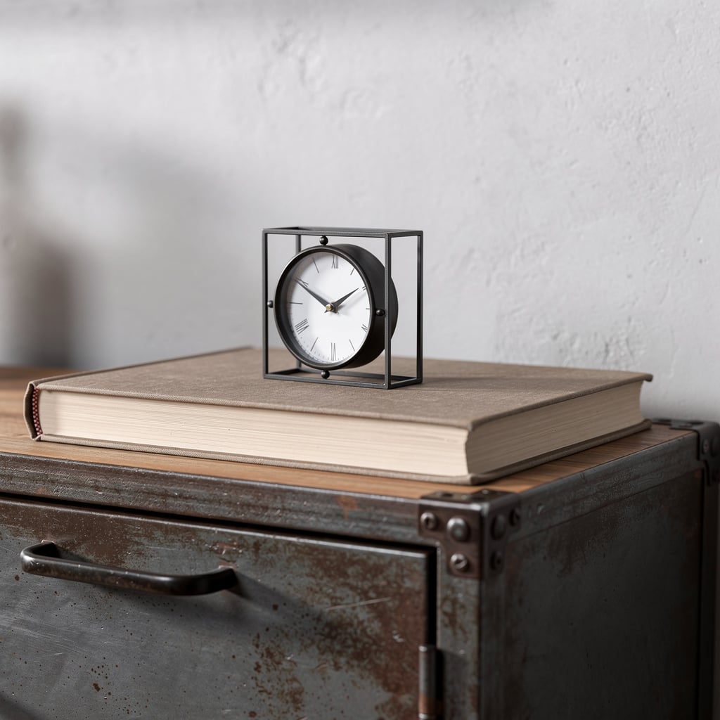 609401 3 in. Black Distressed Metal Table Clock